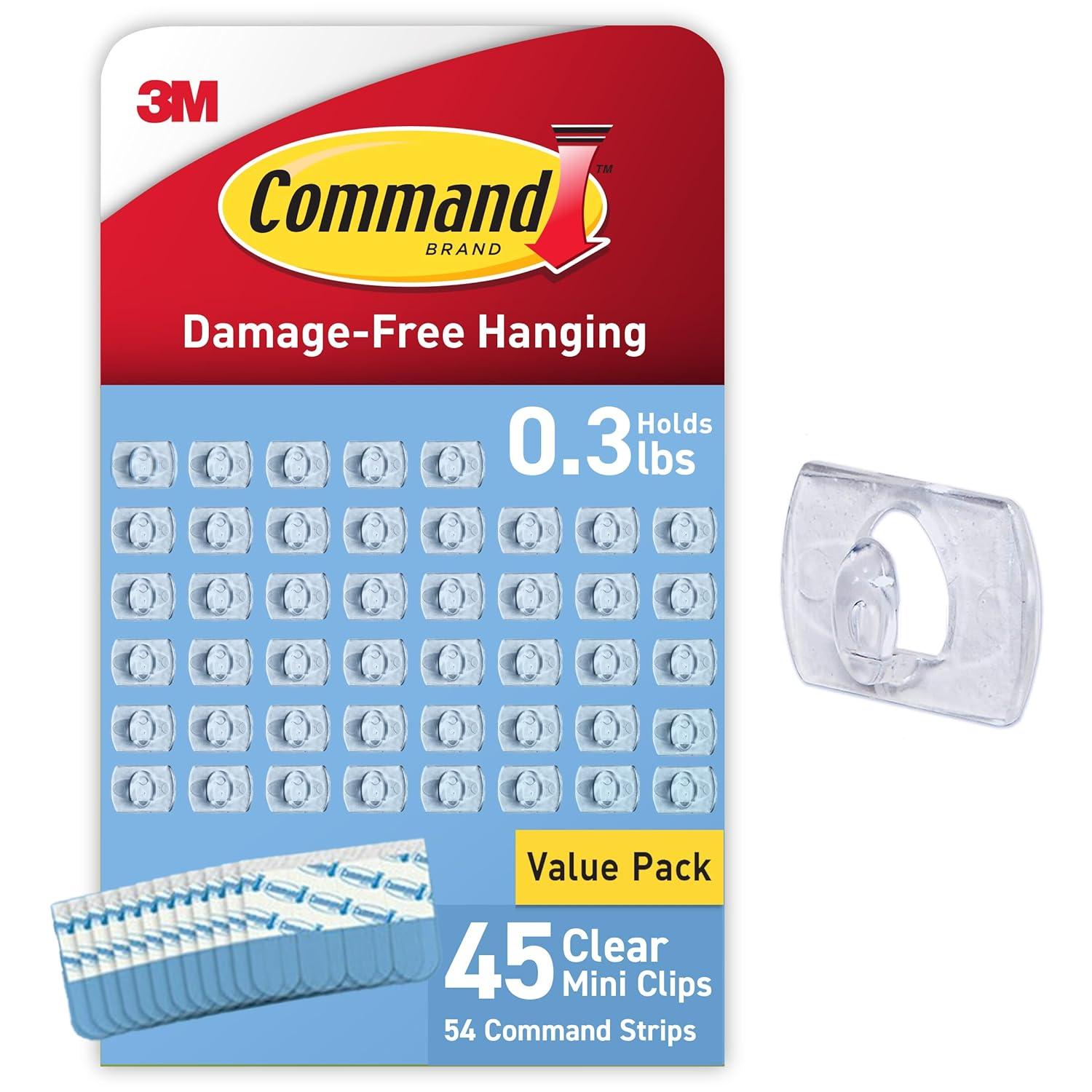 Command Clear Mini Light Clips, 45 Clips, 54 Strips - Easy to Open Packaging, Decorate Damage-Free