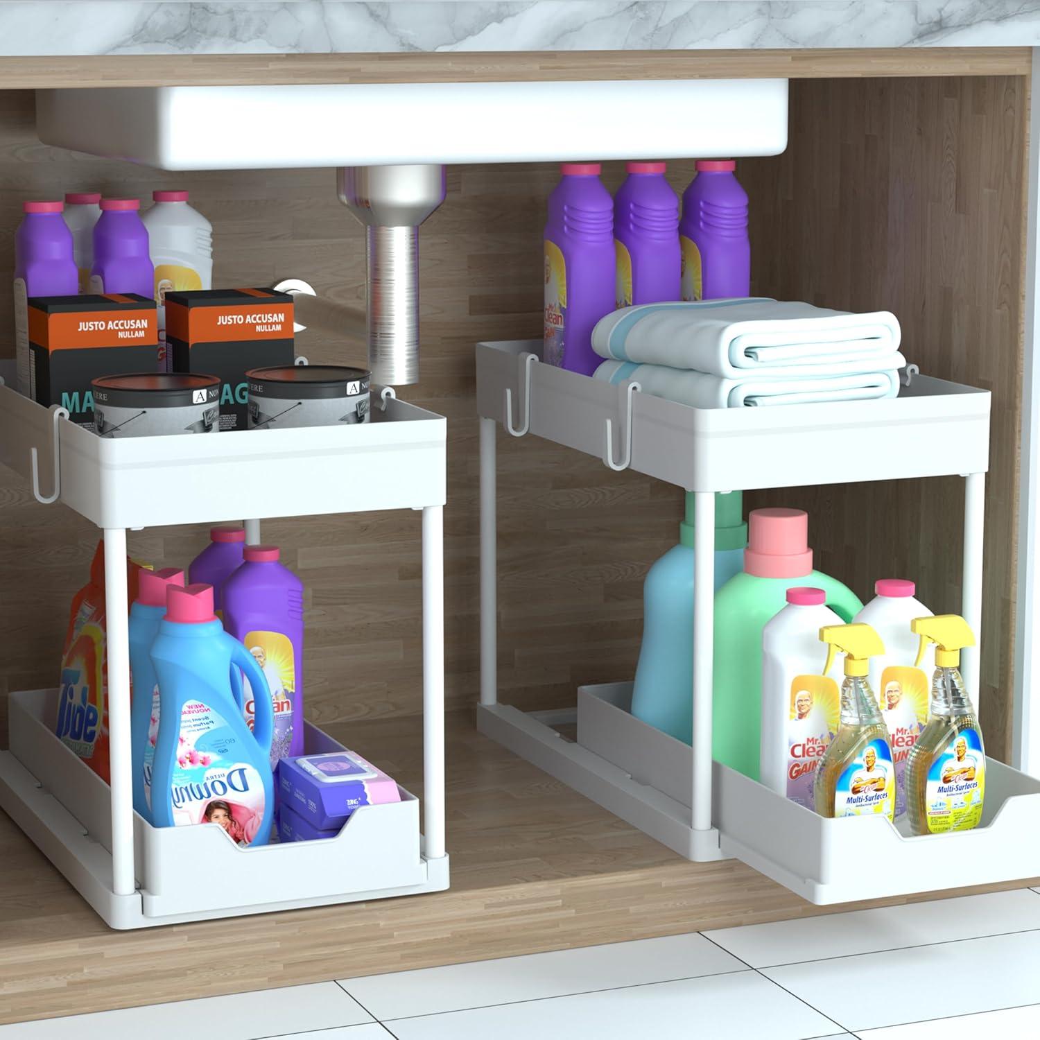 White ABS 2-Tier Sliding Under Sink Organizer Set