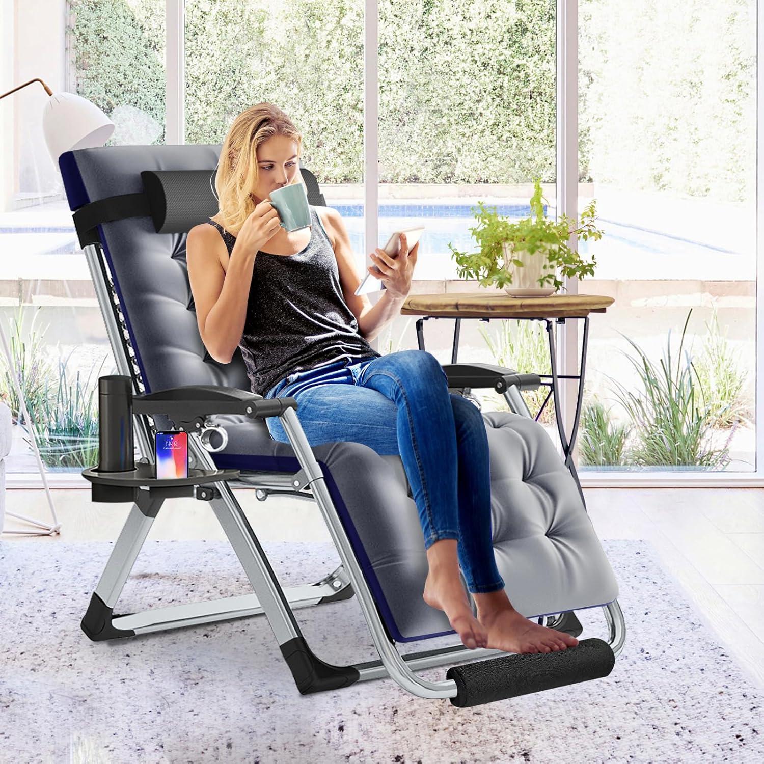 Slsy Zero Gravity Chair Oversized XL, Reclining Lounge Chair with Removable Cushion & Tray for Indoor and Outdoor, Patio Recliner Folding Reclining Chair