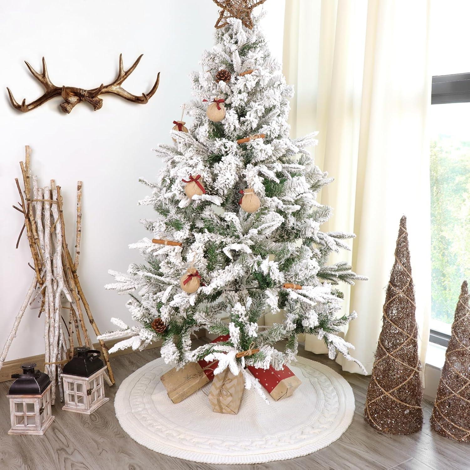 Taotanxi Knitted Christmas Tree Skirt :36 Inches(About 91 Cm)Cream Color White Tree Skirt Woven Twisted Knit Chunky Rustic Christmas Tree Decoration Christmas Holiday Home Party Decoration