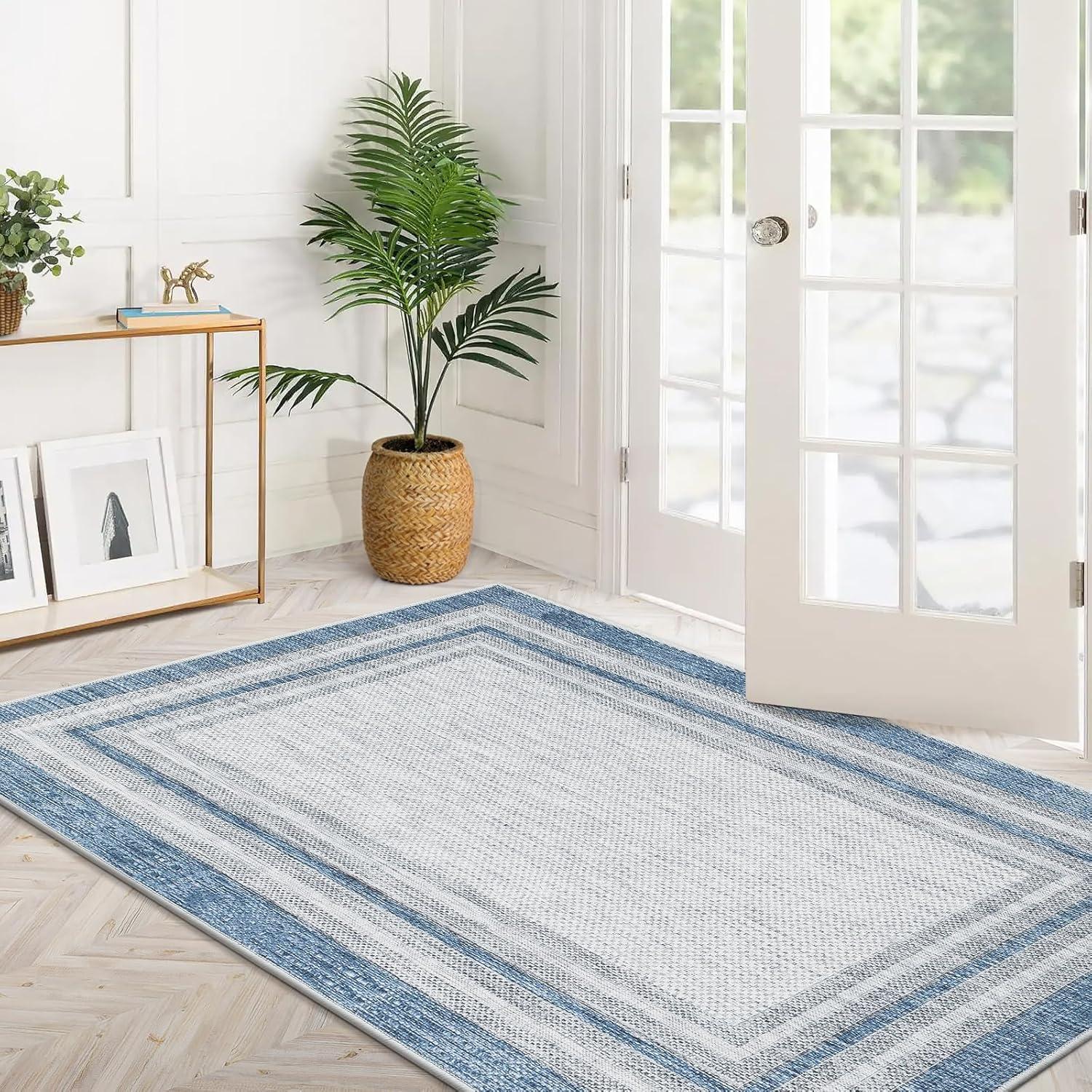 Aoile 4'x6' Washable Area Rug, Geometric Printed Rugs with Non Slip for Living Room Bedroom Dining Room, Navy