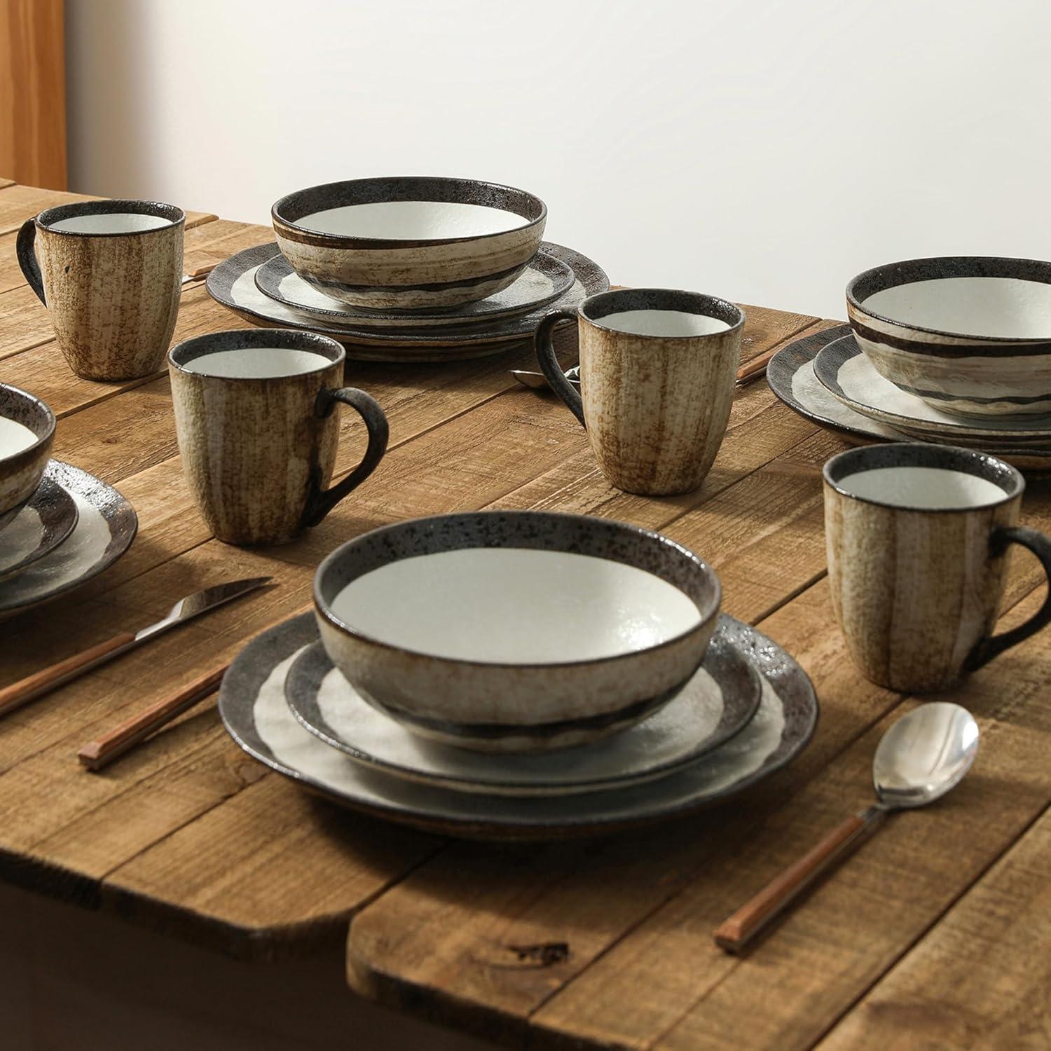 Lucy Beige and Brown Porcelain 32-Piece Dinnerware Set