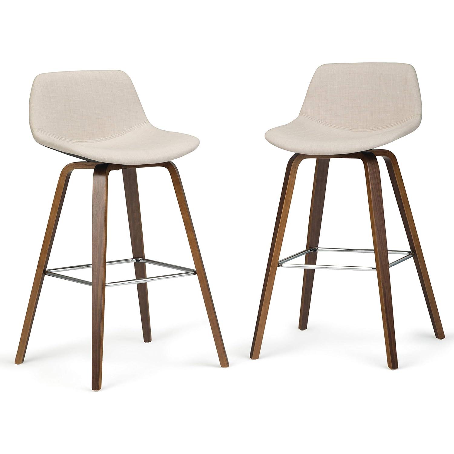 Simpli Home Randolph Upholstered Bentwood Mid-Century Modern Bar & Counter Stool with Chrome Footrest (Set of 2)