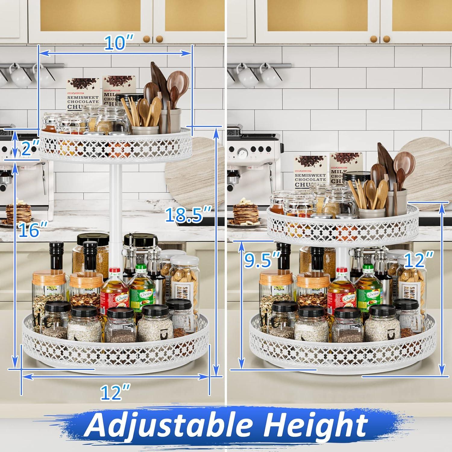 White Adjustable Metal 2-Tier Rotating Lazy Susan Organizer