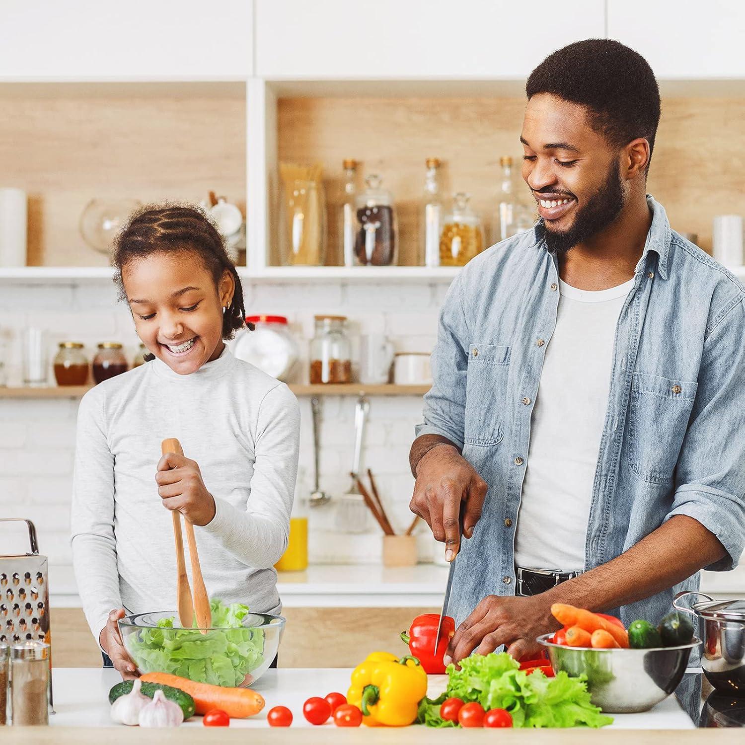 Zopeal 6 Pcs Bamboo Utensils for Cooking Wooden Toaster Tongs Long Kitchen Cooking Salad Tongs for Picking up Cheese Bacon Toast Cake Fruits Bread Spaghetti for Kitchen Women Men