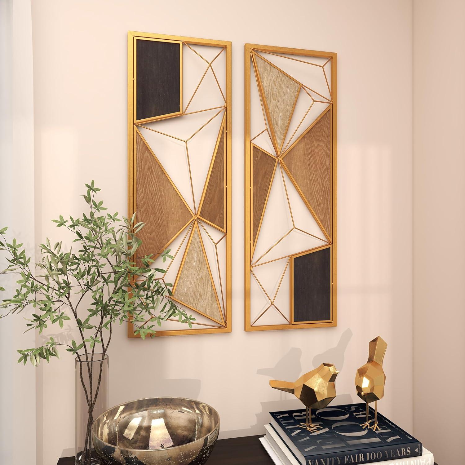 Metal Geometric Brown Wall Decor with Black and Gold Accents Set