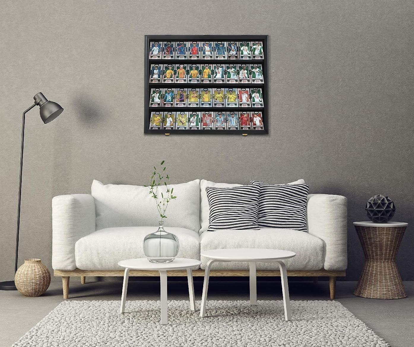 Estuche para Exhibición de Tarjetas Deportivas de 35 Grados: Marco de Exhibición de Tarjetas de Béisbol con Protección UV Gabinete de Pared con Cerradura Transparente para Tarjetas Coleccionables de Baloncesto Negro Vertical