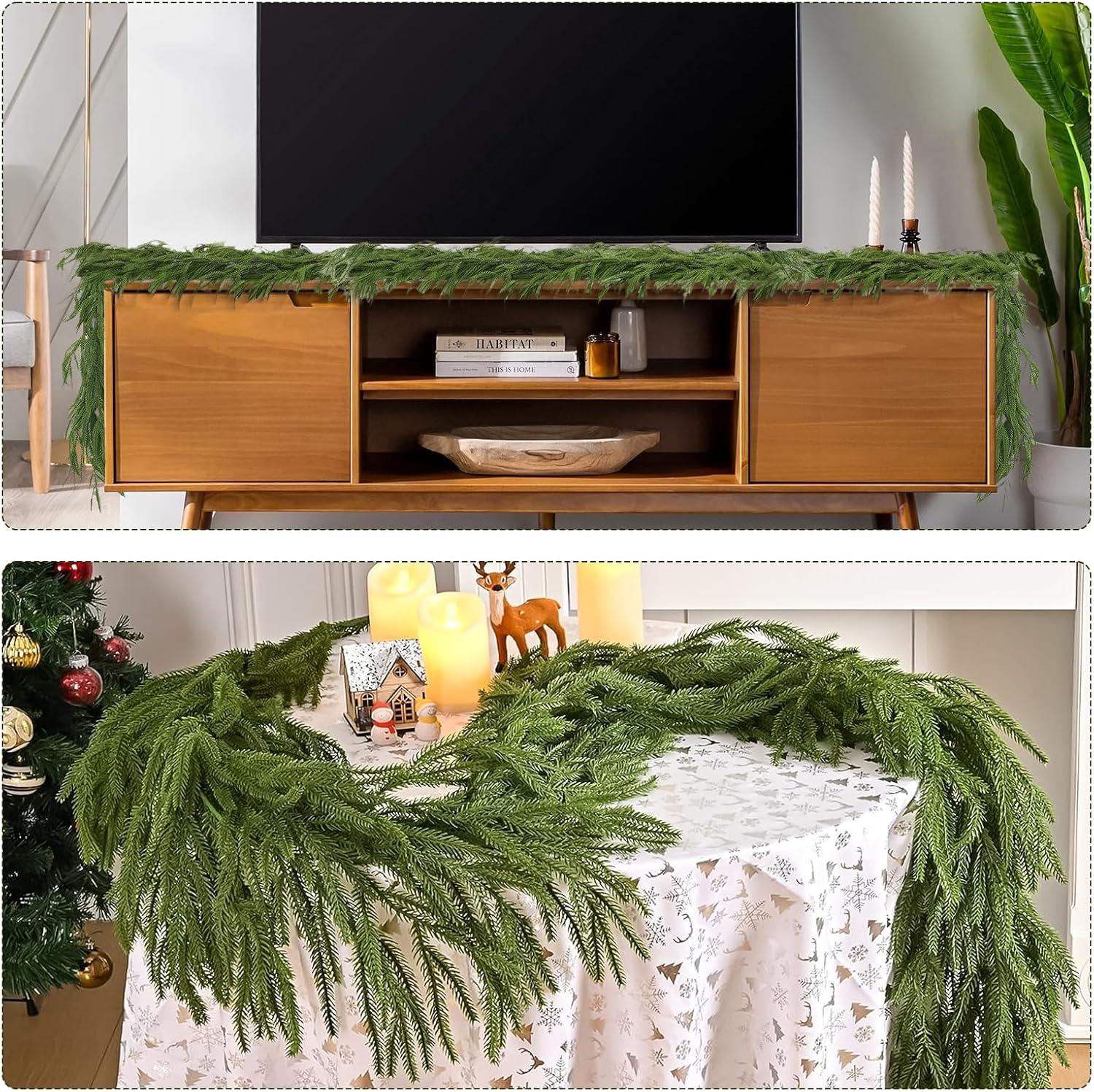 Seasonal Offers 2 Pcs Artificial Norfolk Pine Garlands, Real Touch Winter Pine Garland, Green Artificial Greenery Garland for Table, Mantle, Wall, Indoor, Outdoor Christmas Decorations (2, 6 FT)