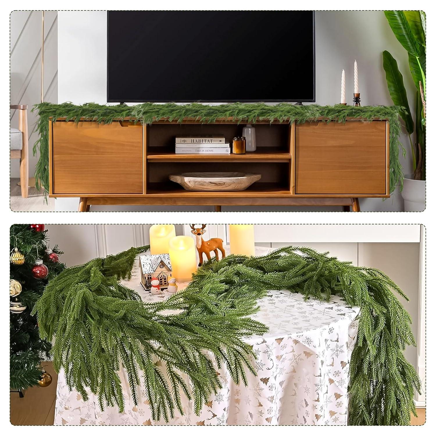 Seasonal Offers 2 Pcs Artificial Norfolk Pine Garlands, Real Touch Winter Pine Garland, Green Artificial Greenery Garland for Table, Mantle, Wall, Indoor, Outdoor Christmas Decorations (2, 6 FT)