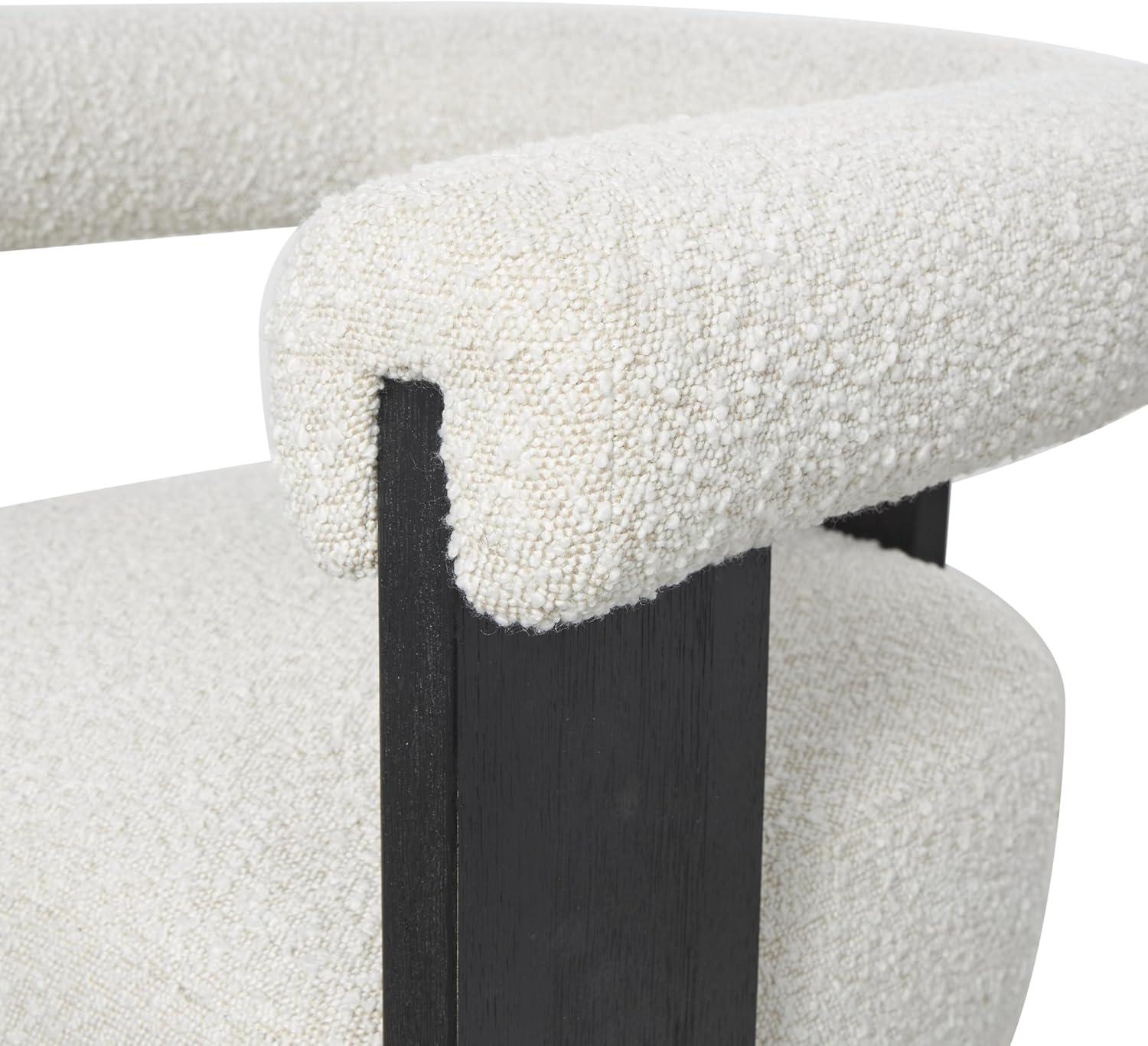White Polyester Curved Back Modern Accent Chair with Black Wood Frame