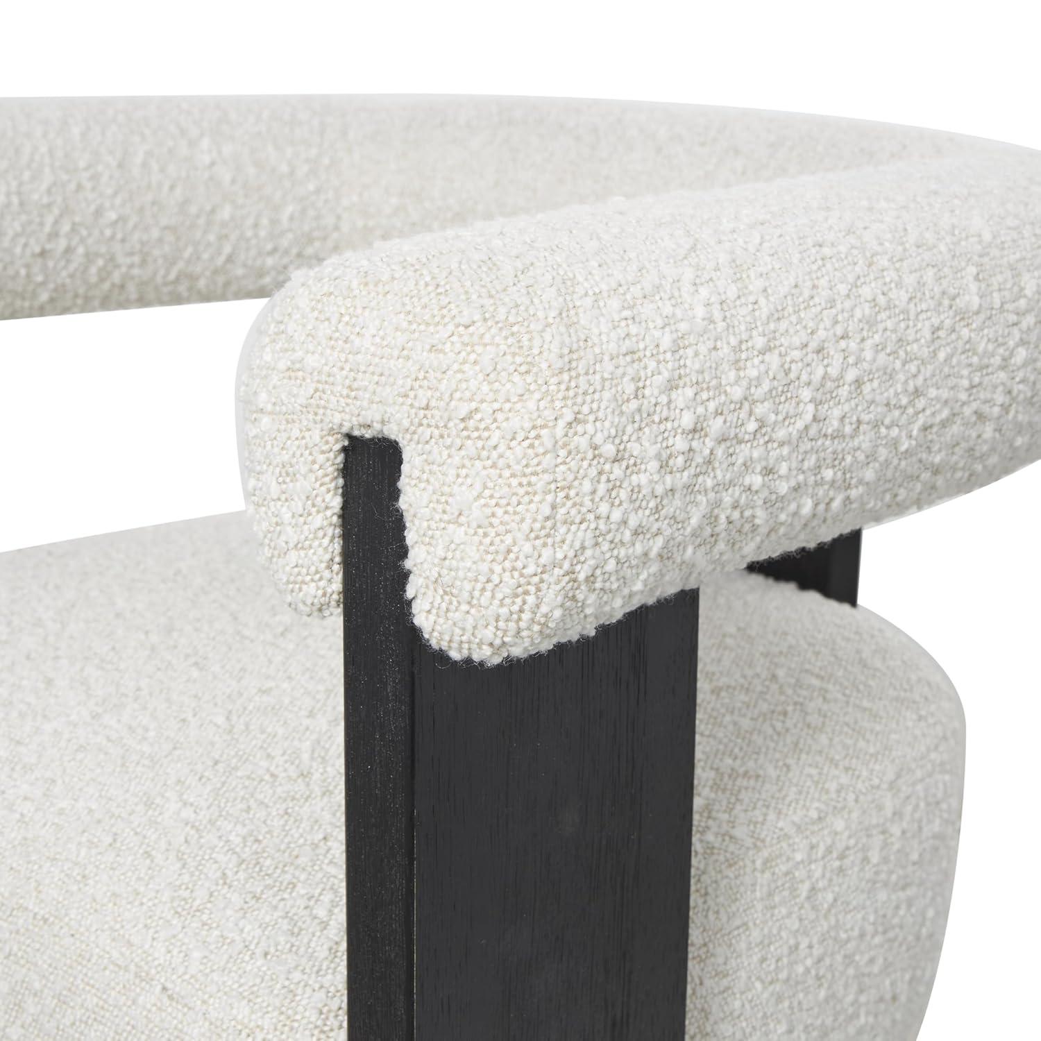 Deco 79 Polyester Curved Back Mid Century Modern Round Boucle Accent Chair with Black Wood Frame, 27" x 23" x 28", White