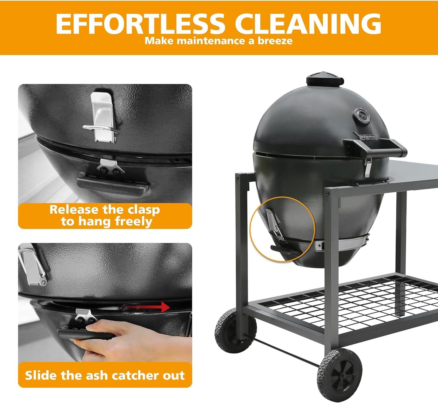 Brand-Man Grills Kamado Charcoal Grill with W/Prep Cart, BBQ Grill for Outdoor Cooking