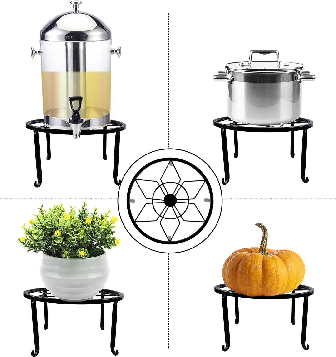 Set of 3 Black Iron Round Plant Stands