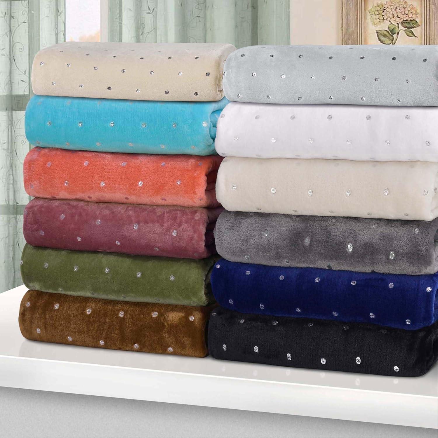 Superior Superior Polka Dots or Solid Fleece Plush Blanket Medium Weight Fluffy Soft Decorative Bedding