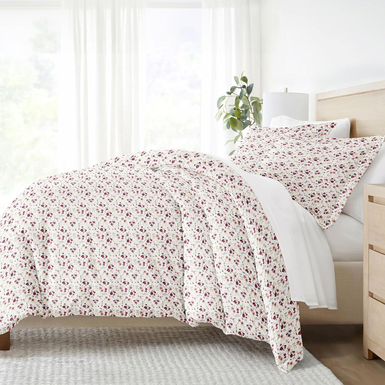 King/California King Pink Floral Microfiber Duvet Cover Set