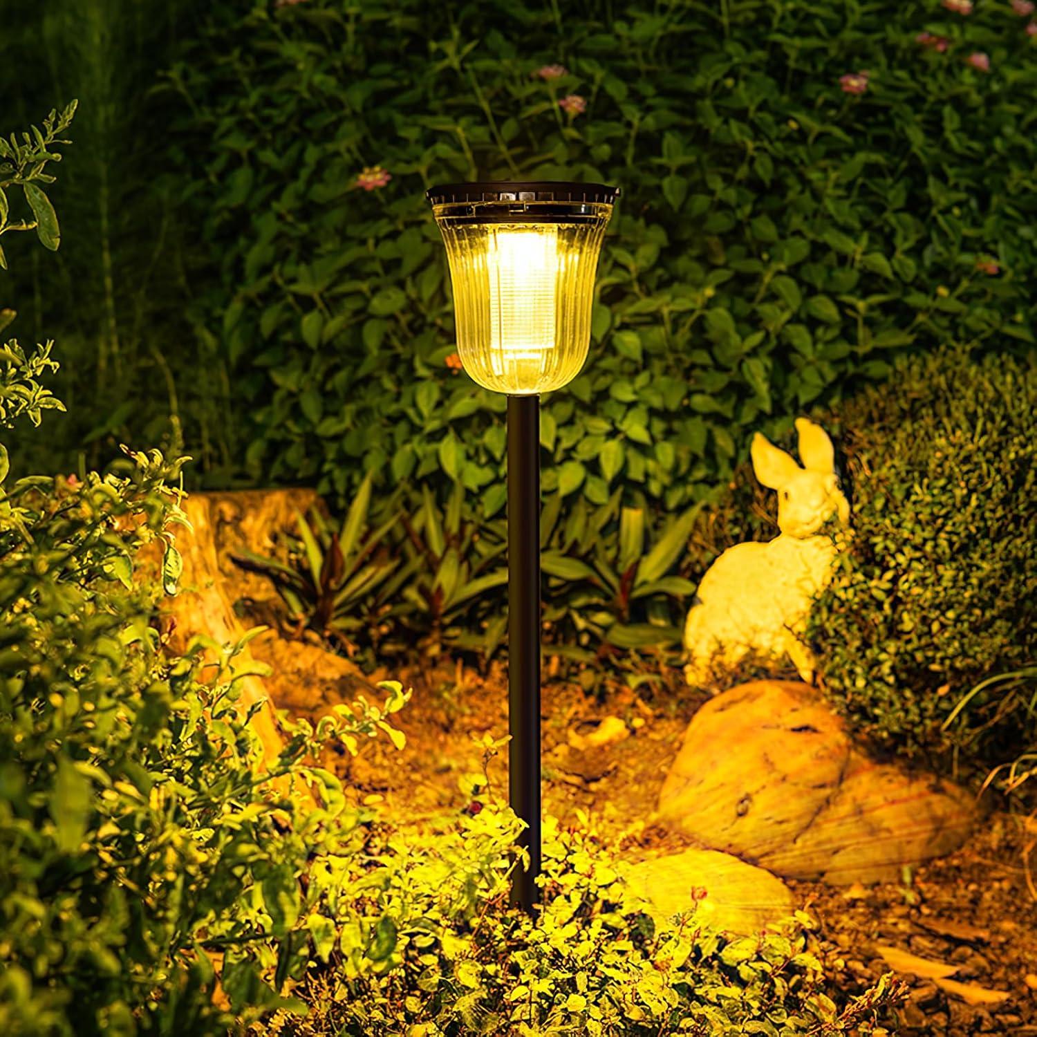 JSOT 4 Pack Solar Pathway Lights, Solar Garden Lights for Walkway, Driveway, Yard, White Light & Warm Light