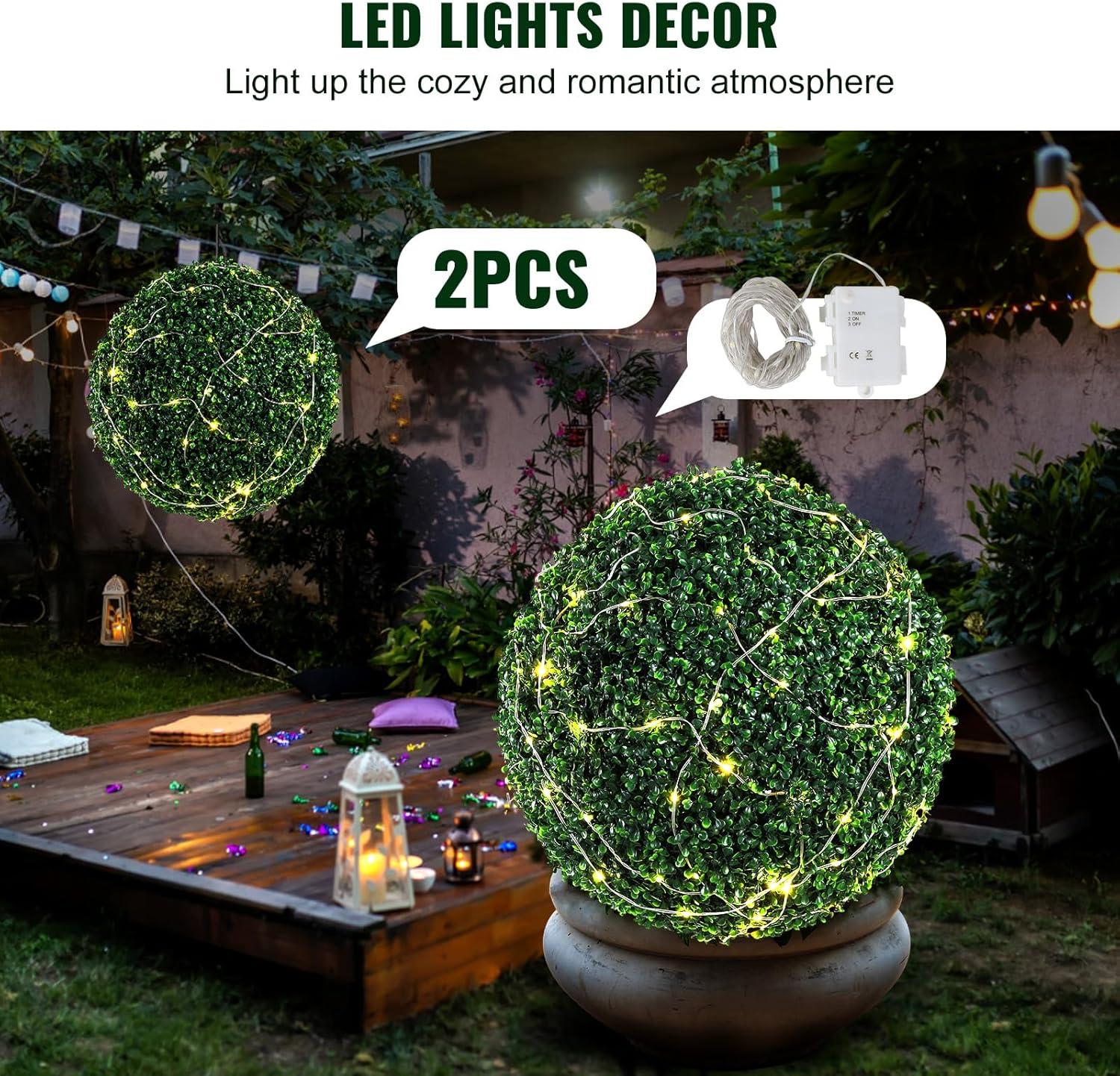 20'' Green Plastic Boxwood Topiary Balls with LED Lights