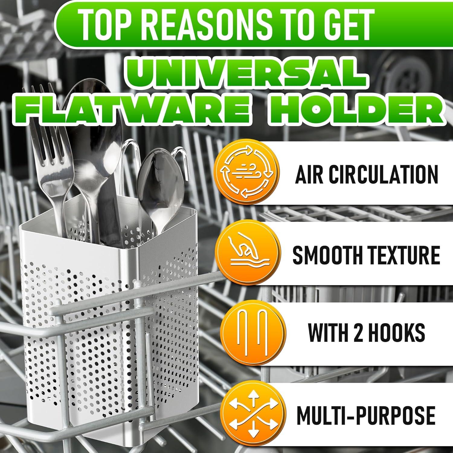 Small Kitchen Utensil Chopsticks Perforated Holder with Hooks - Stainless Steel Storage Stand Kitchen Holder for Spoon Knife Fork Case Organizer Dishwasher Safe Small Square Caddy