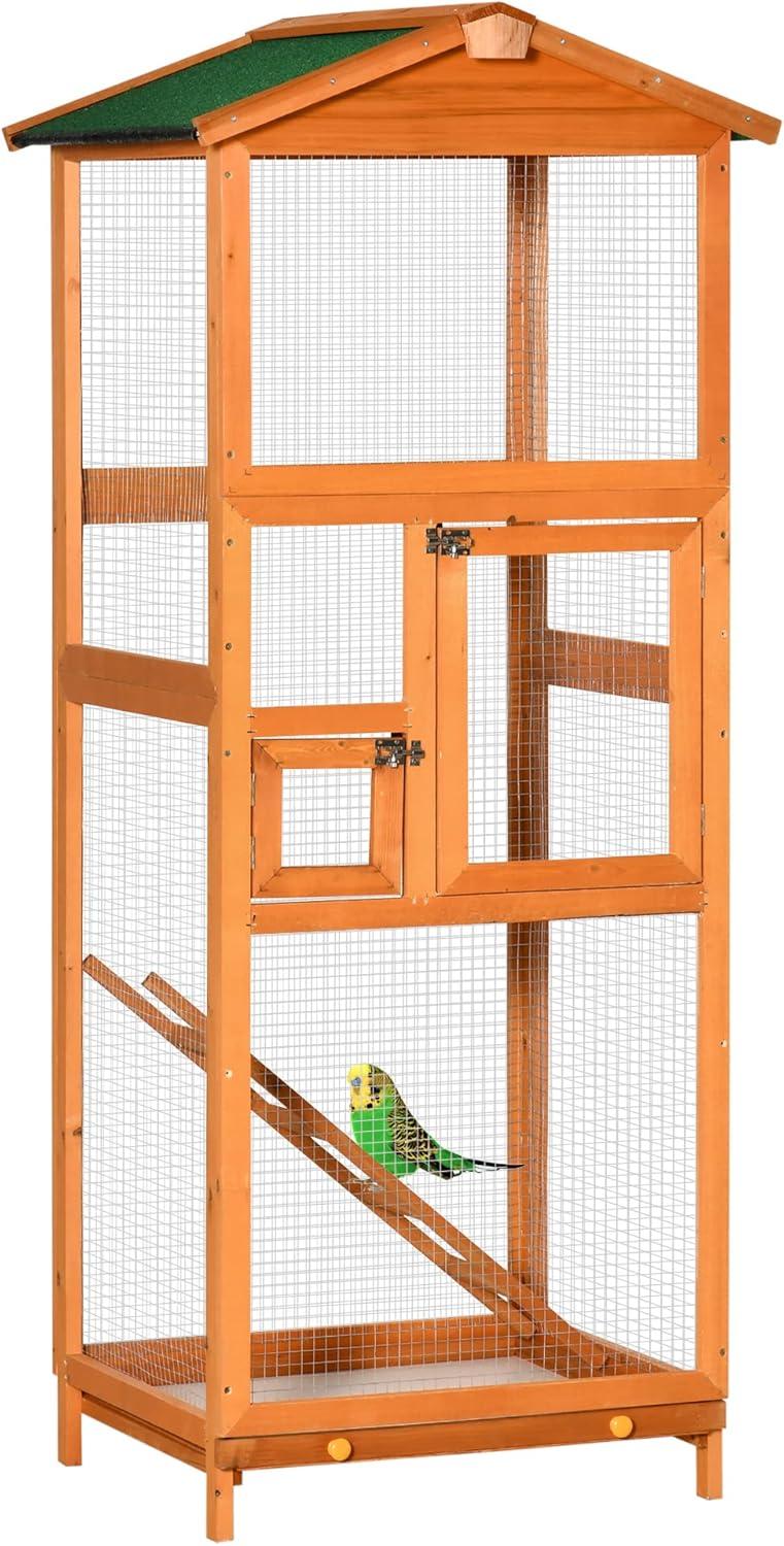 Pawhut 65" Large Wooden Vertical Outdoor Aviary Flight House Bird Cage With 2 Doors