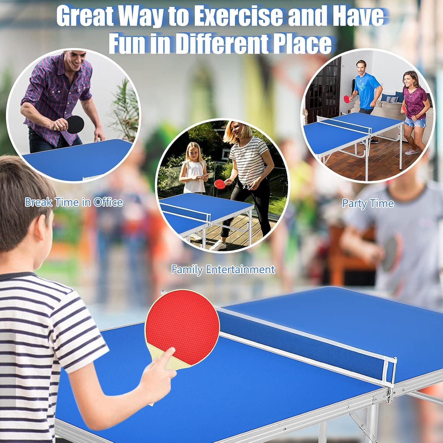 Blue Foldable Portable Ping Pong Table with Net and Accessories