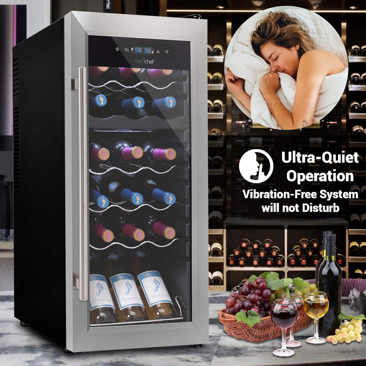 NutriChef Dual Zone 18.9'' Freestanding 18 Bottle Wine Refrigerator