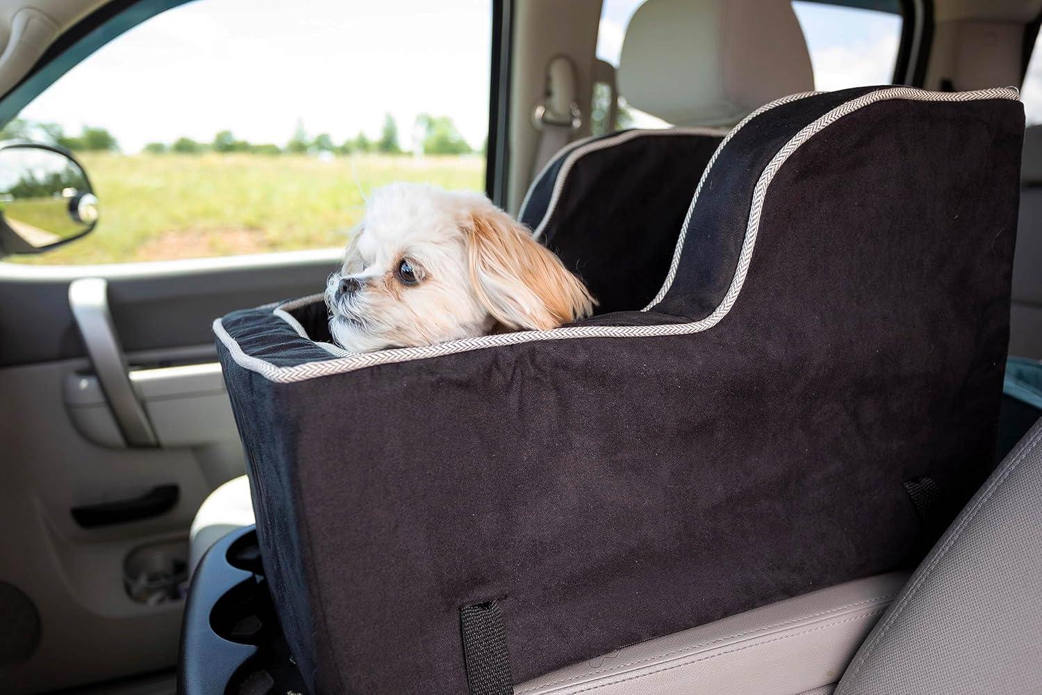Snoozer Large High Back Console Dog Car Seat Travel Dog Bed Carrier for Dogs up to 12lbs, Provides Safe Pet Travel with Dog Car Seat Belt Harness Strap, Removable Machine Washable Merlin Linen Cover