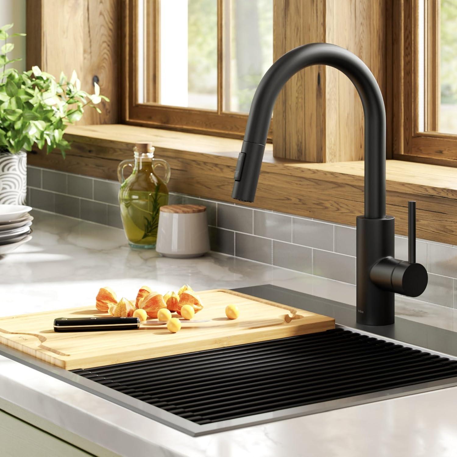 KRAUS Oletto Single Handle Pull Down Kitchen Faucet with QuickDock Top Mount Installation Assembly