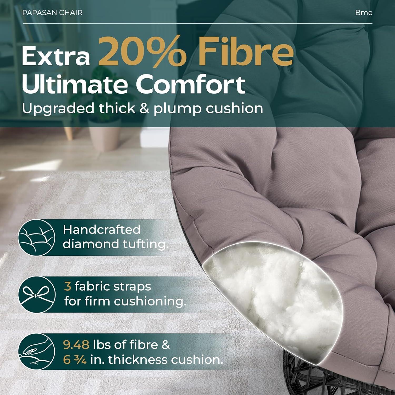 Bme Ergonomic Wicker Papasan Chair with Soft Thick Cushion & Frame