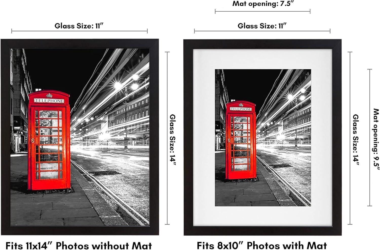 Americanflat 11x14 Picture Frame with Shatter-Resistant Glass - Use as 8x10 Frame with Mat or 11x14 Frame Without Mat - Signature Collection - Black