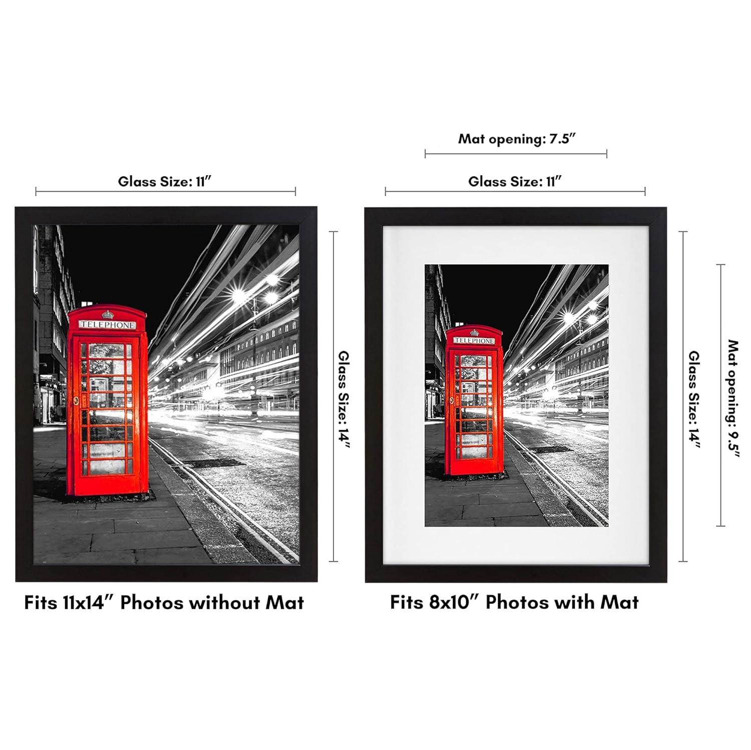 Americanflat 11x14 Picture Frame with Shatter-Resistant Glass - Use as 8x10 Frame with Mat or 11x14 Frame Without Mat - Signature Collection - Black