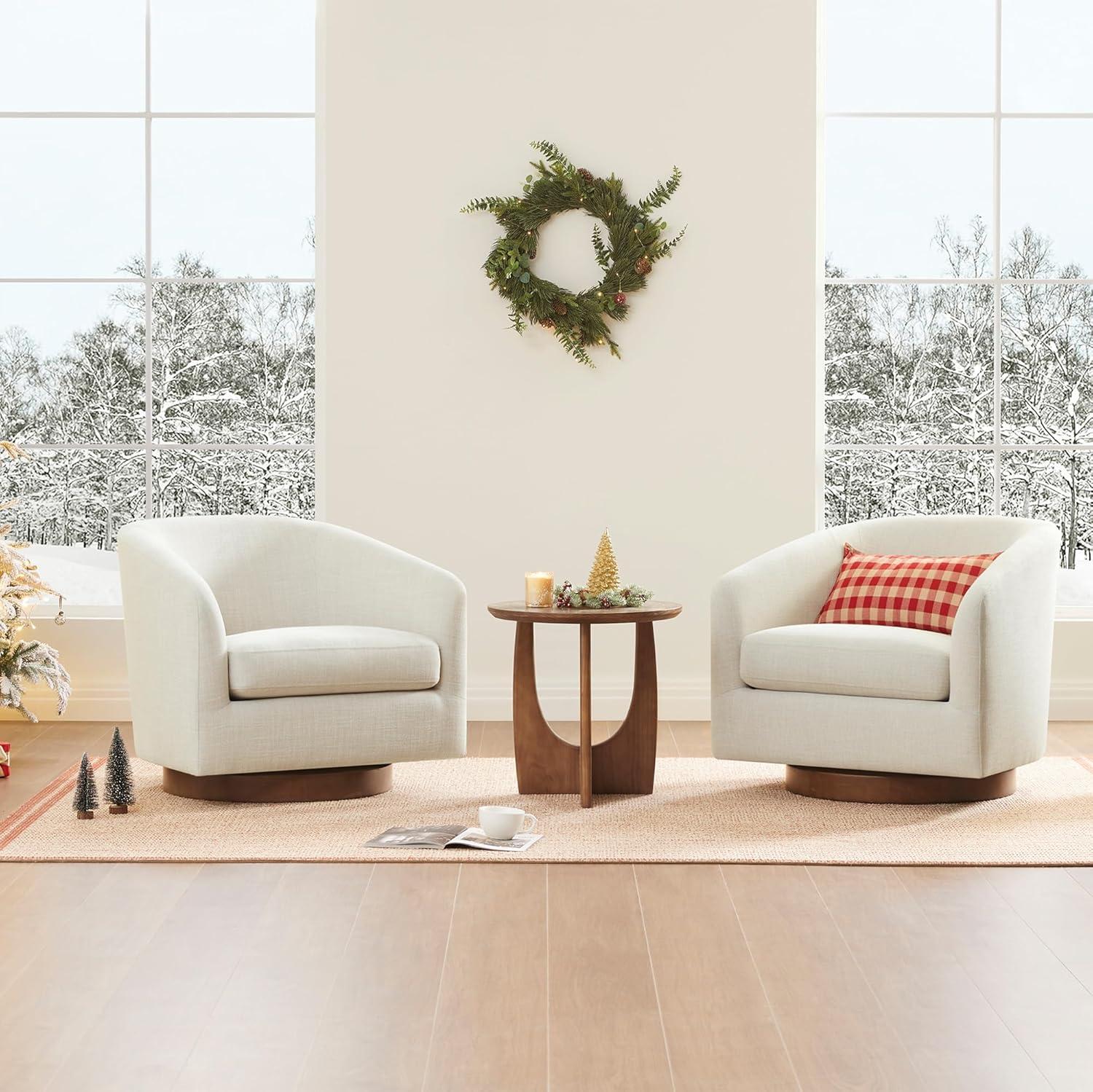 CHITA Swivel Accent Chair Fabric, Round Barrel Arm Chair Living Room, Flax Beige
