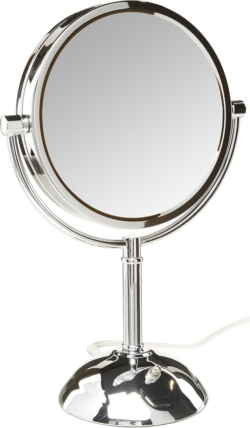 JERDON 8.5" Diameter LED Lighted Tabletop Makeup Mirror - 1X and 8X Magnification - Chrome Finish - Plug In - Model HL8808CL