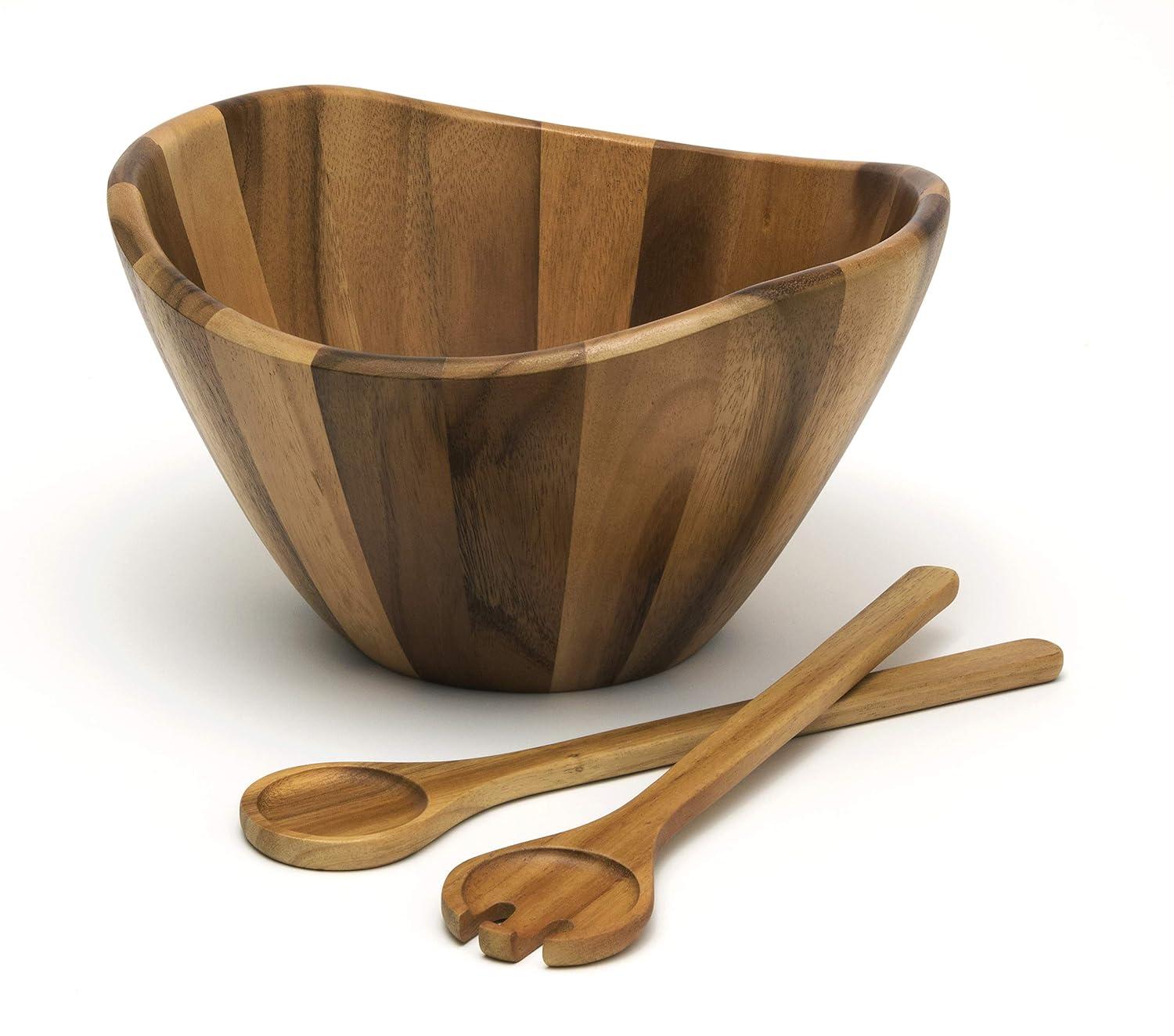 Lipper Acacia Wave Bowl, Large With Servers
