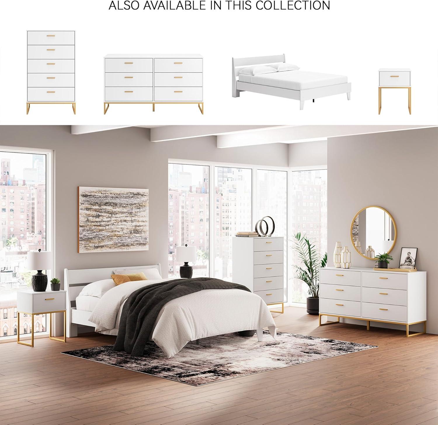 Signature Design by Ashley Socalle 5 Drawer Tall Dresser, White/Gold