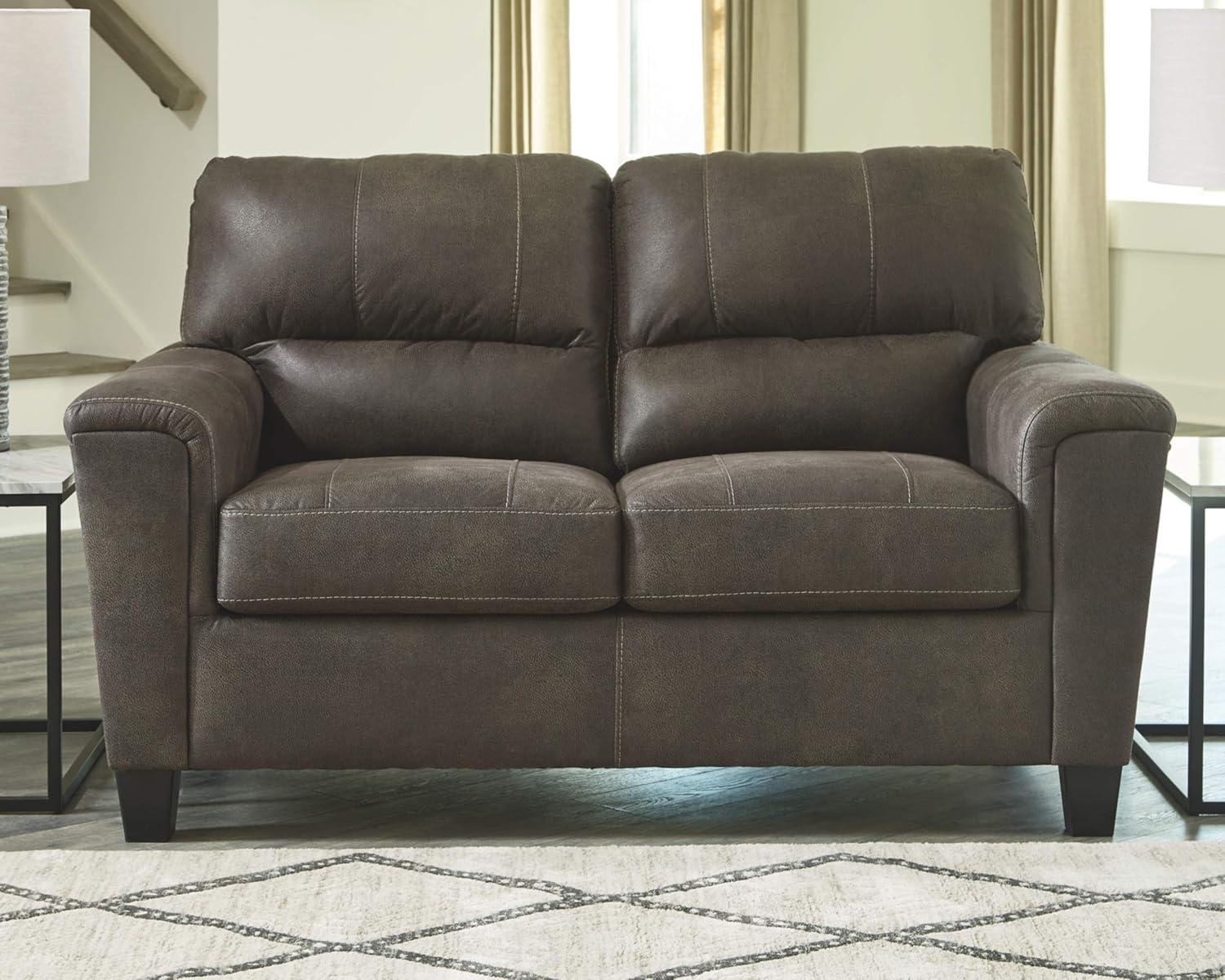 Gray Faux Leather Transitional Loveseat with Track Arms