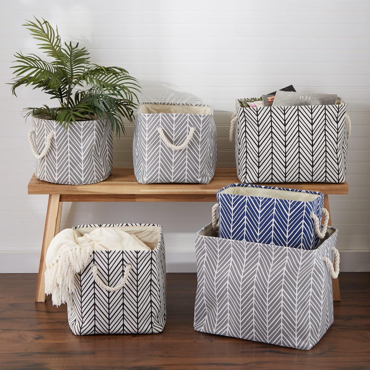 Design Imports Polyester Bin Herringbone Gray Square 13X13X13