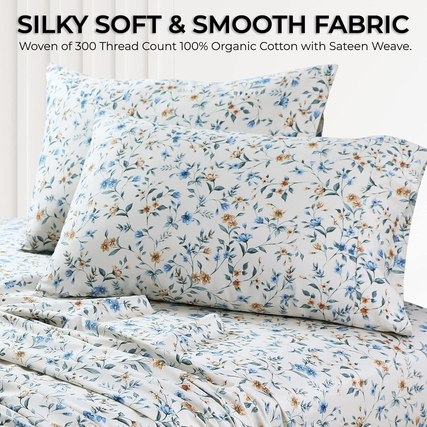 Twin 300 Thread Count Organic Cotton Deep Pocket Printed Sheet Set Carolina Cream- Azores Home
