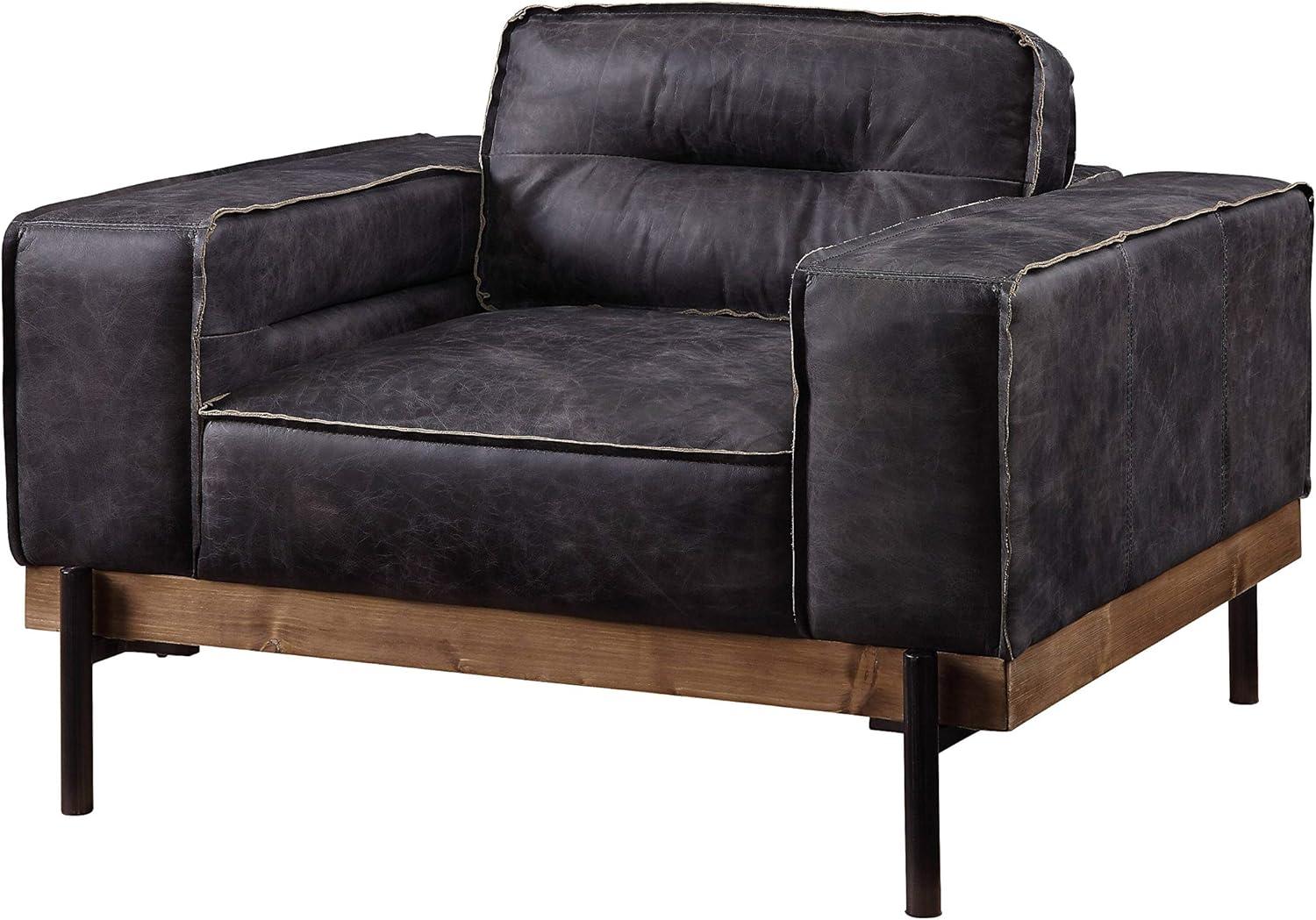 Silchester Antique Ebony Top Grain Leather Armchair with Metal Legs