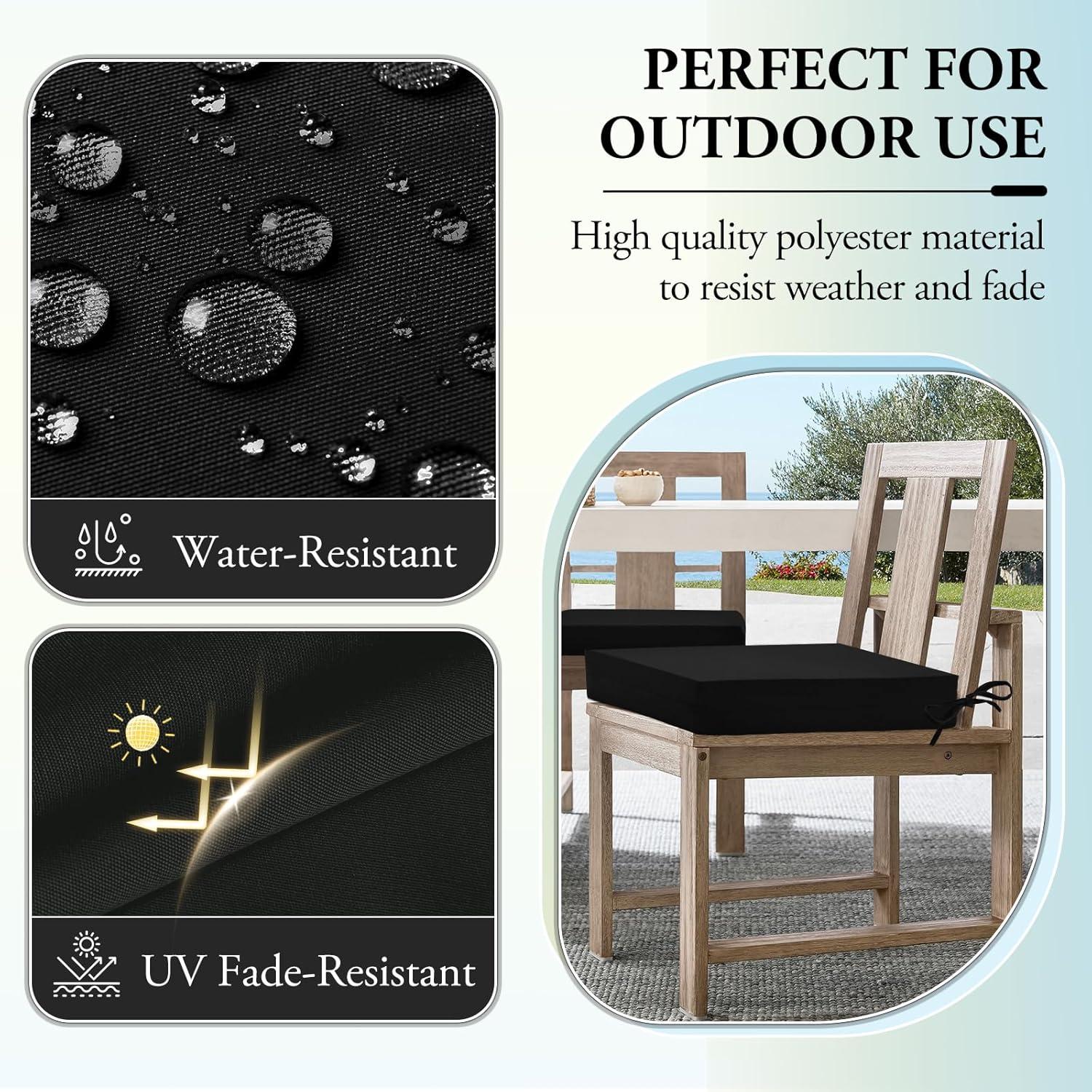 Outdoor Chair Cushions for Patio Furniture - Outdoor Cushions for Chairs - Water Resistant Patio Chair Cushions Set of 4, 18.5"X16"X3", Black