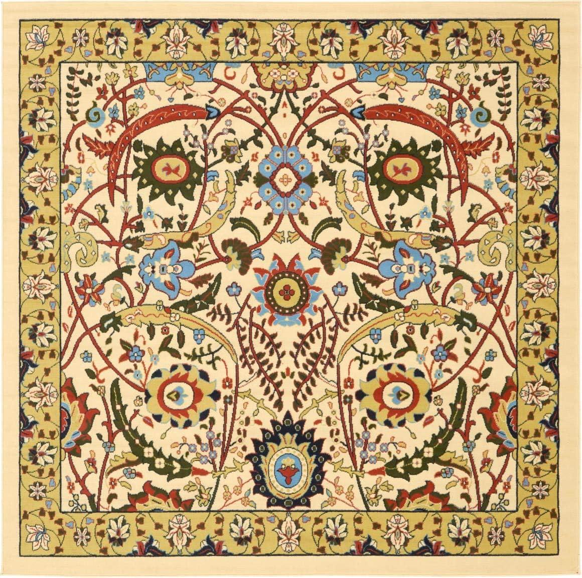 Espahan Cream and Multicolor Square Synthetic Rug