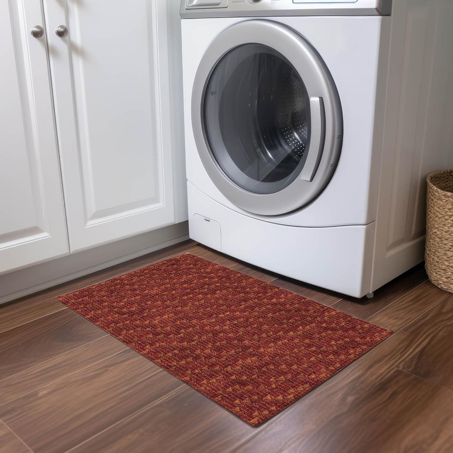 Burgundy Geometric Synthetic Flat Woven Rectangular Rug