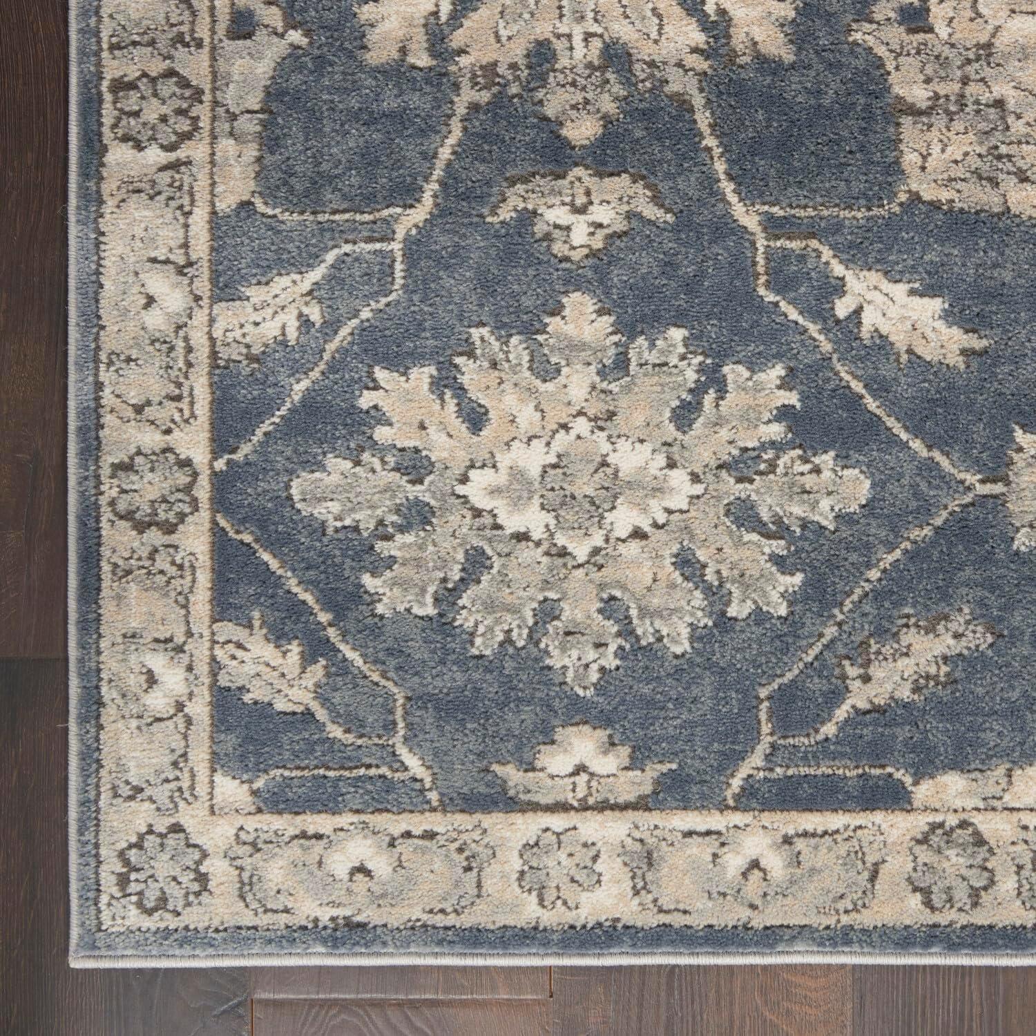 Smokey Blue and Ivory Floral Medallion 6'7" x 9'6" Synthetic Area Rug