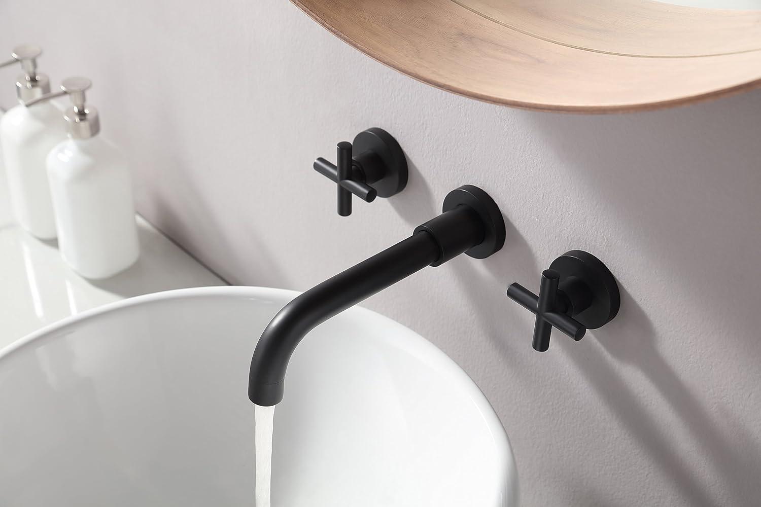 Matte Black Wall Mount Double Handle Bathroom Faucet