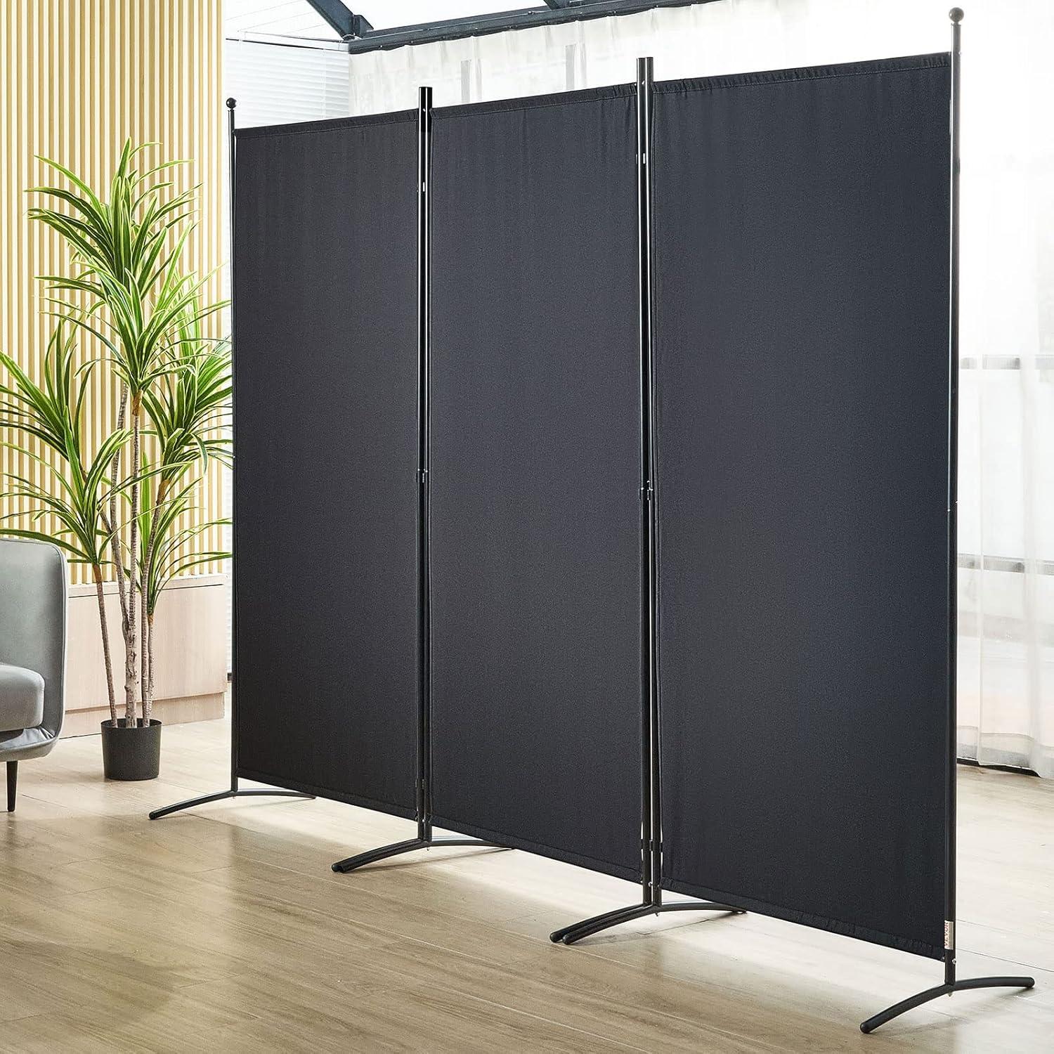 Black 6.1 ft Foldable Fabric 3-Panel Room Divider