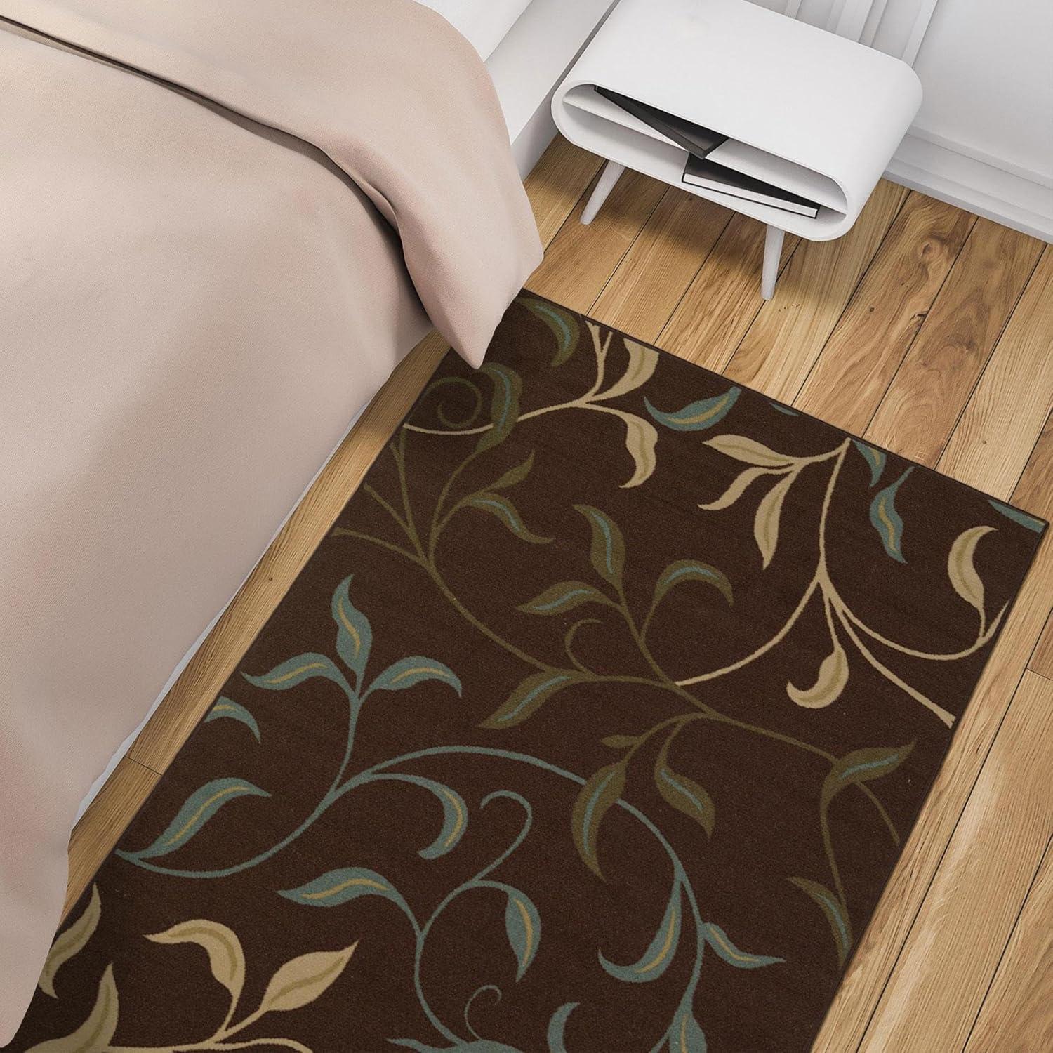 Ottohome Non-Slip Leaves Area Rug For Living Room, Hallway Runner, Entryway Rug, Brown
