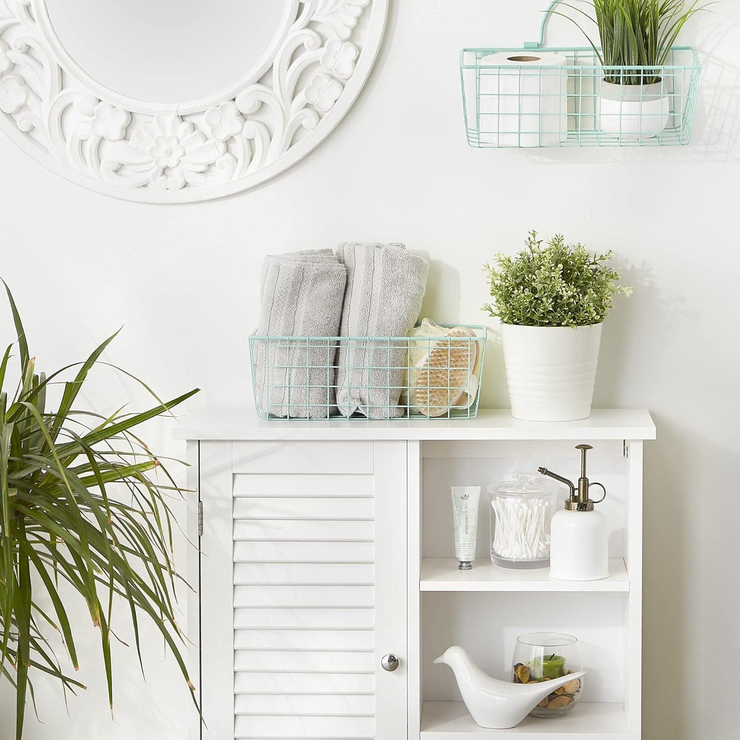 Small Aqua Wire Wall Basket Set/2