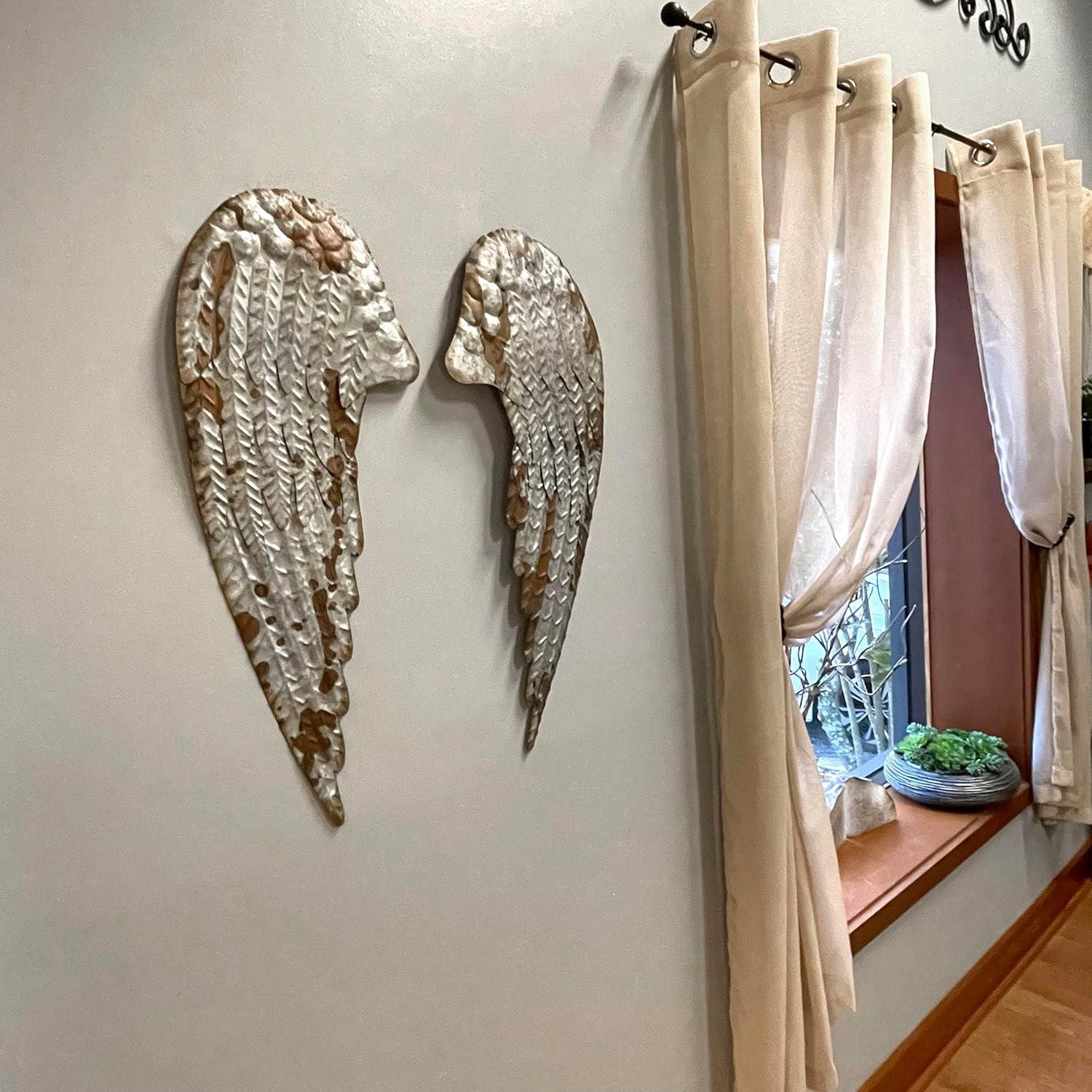 Zeckos Rustic Metal Angel Wings Hanging Wall Décor Set of 2