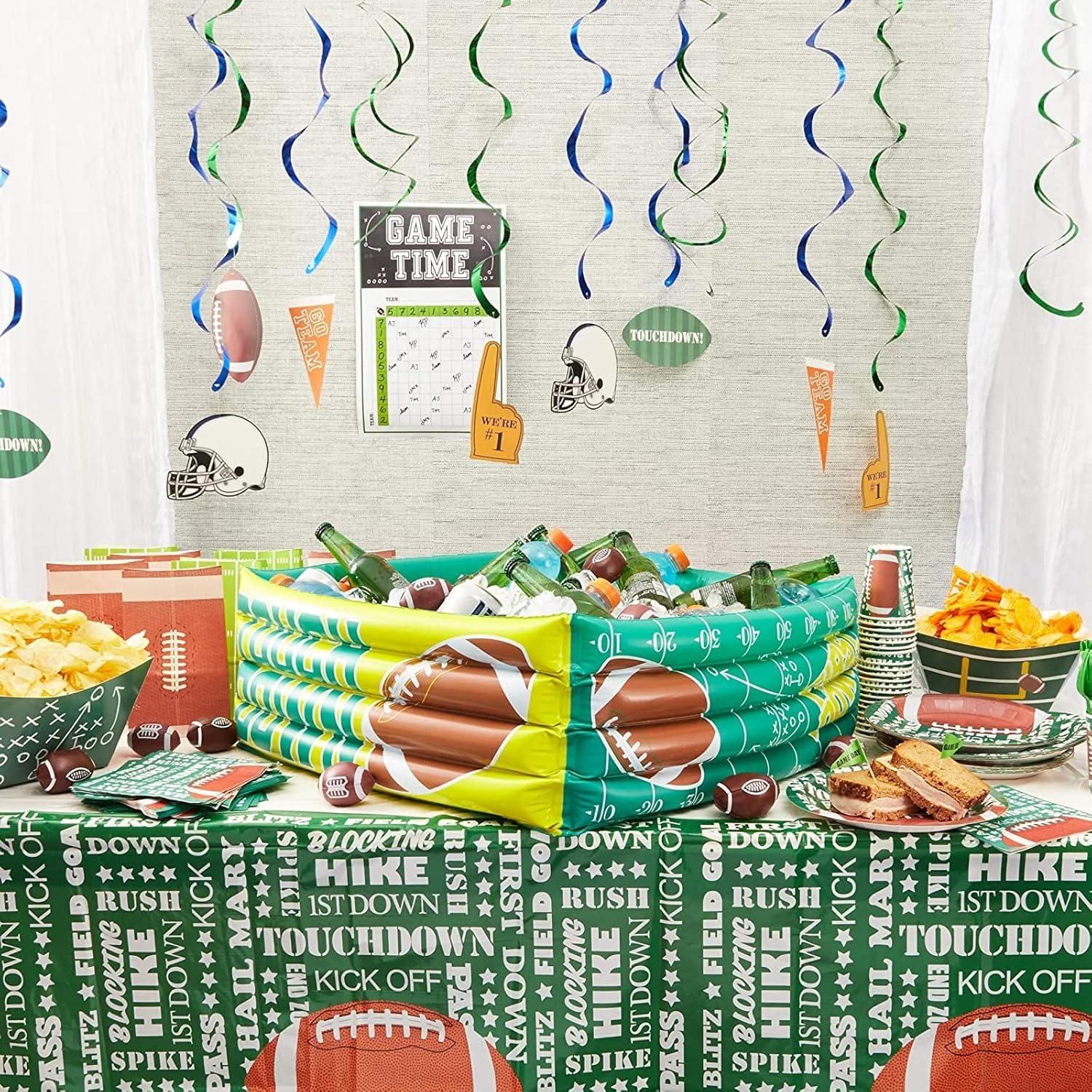 Juvale 3 Pack Football Plastic Tablecloth for Game Day Party, Green Table Cover (54 x 108 in)