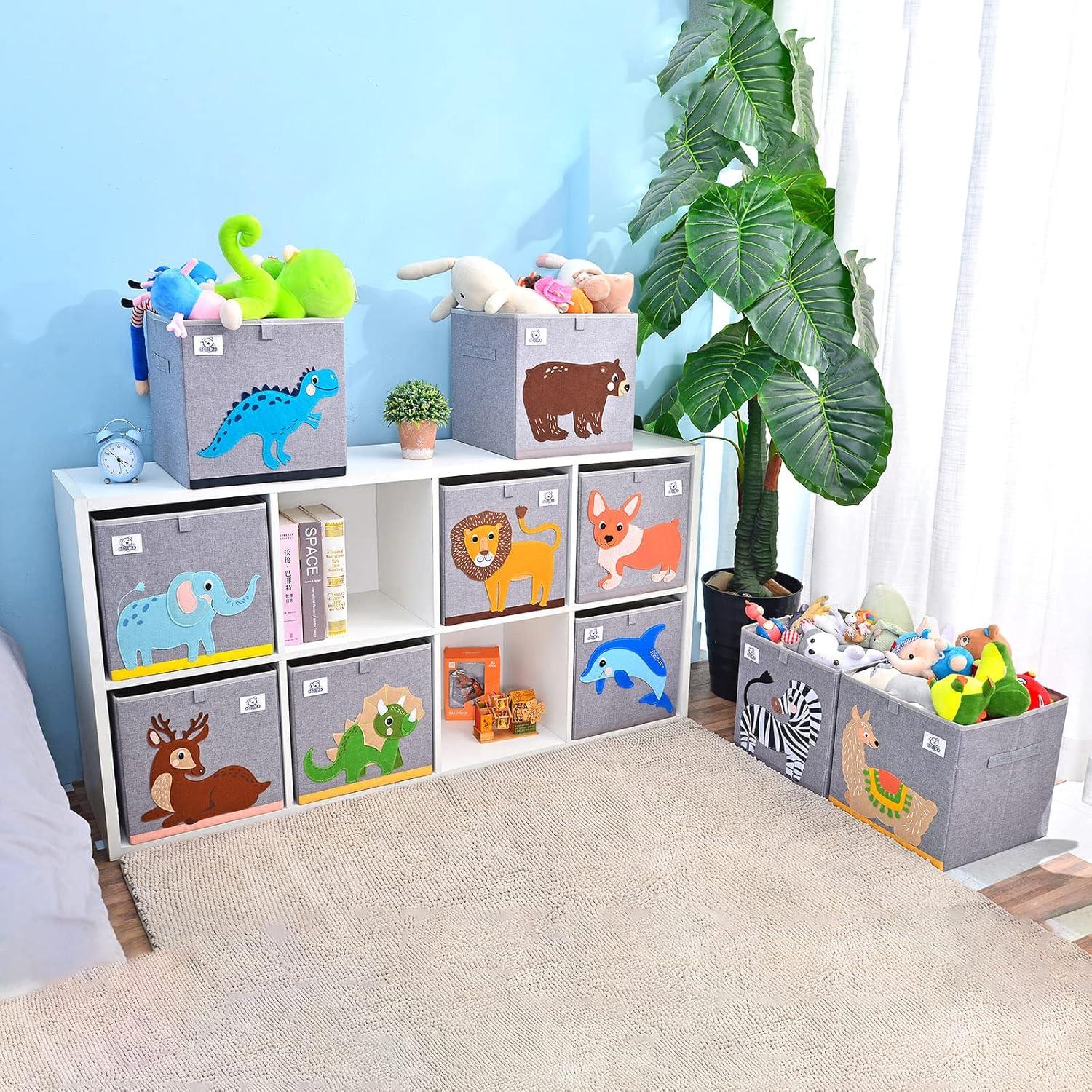 Gray Foldable Animal Storage Bin with Bear Design