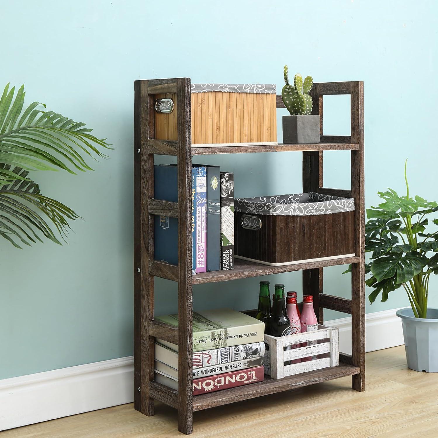 Proman Product Hickory 4 Layers Folding Bookshelf, Paulownia Wood, Walnut Color